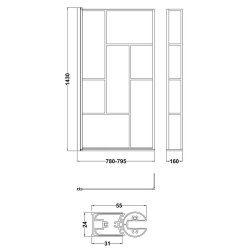 Nuie Pacific 6mm Satin Black Abstract L Shaped Hinged Bath Screen with Fixed Return