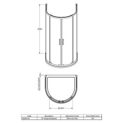 Nuie Pacific Chrome 1050 x 925mm D Shape Shower Enclosure