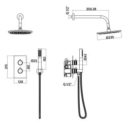 Scudo Core Brushed Brass Concealed Shower Set with Fixed Head and Handset