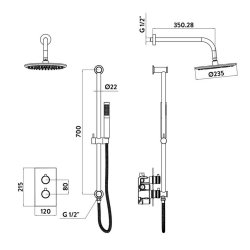Scudo Core Gunmetal Concealed Shower Set with Fixed Head and Handset Riser Kit