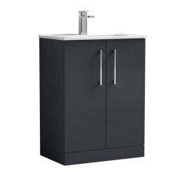Nuie Arno Anthracite Satin 600mm Floor Standing 2 Door Vanity Unit with Mid-Edge Basin