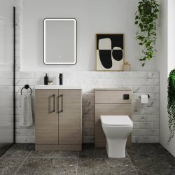 Nuie Arno Oak 600mm Floor Standing 2 Door Vanity Unit Mid Edge Basin