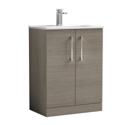 Nuie Arno Oak 600mm Floor Standing 2 Door Vanity Unit Mid Edge Basin