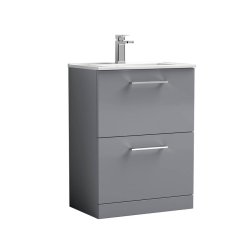Nuie Arno Grey 600mm Floor Standing 2 Drawer Vanity Unit (ARN2233A)