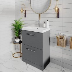 Nuie Arno Grey 600mm Floor Standing 2 Drawer Vanity Unit (ARN2233A)
