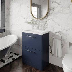 Nuie Arno Blue 600mm Floor Standing 2 Drawer Vanity Unit (ARN1733A)