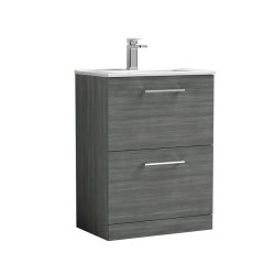 Nuie Arno Anthracite Wood 600mm Floor Standing 2 Drawer Vanity Unit (ARN533A)
