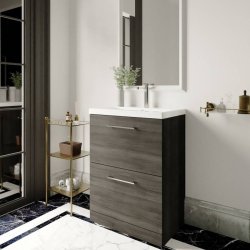 Nuie Arno Anthracite Wood 600mm Floor Standing 2 Drawer Vanity Unit (ARN533A)