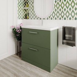 Nuie Arno Green 800mm Floor Standing 2 Drawer Vanity Unit (ARN835A)