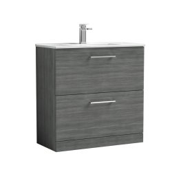 Nuie Arno Anthracite Wood 800mm Floor Standing 2 Drawer Vanity Unit (ARN535A)