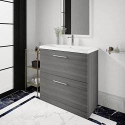 Nuie Arno Anthracite Wood 800mm Floor Standing 2 Drawer Vanity Unit (ARN535A)