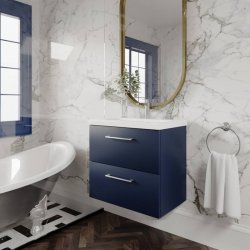 Nuie Arno Blue 600mm Wall Hung 2 Drawer Vanity Unit (ARN1724A)