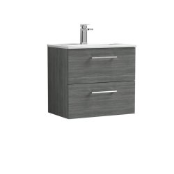 Nuie Arno Anthracite Wood 600mm Wall Hung 2 Drawer Vanity Unit (ARN524A)