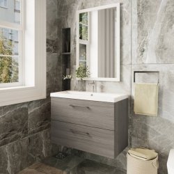 Nuie Arno Oak 800mm Wall Hung 2 Drawer Vanity Unit (ARN2526A)