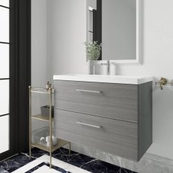 Nuie Arno Anthracite Wood 800mm Wall Hung 2 Drawer Vanity Unit (ARN526A)