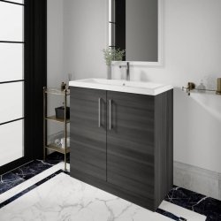 Nuie Arno Anthracite Wood 800mm Floor Standing 2 Door Vanity Unit (ARN505A)
