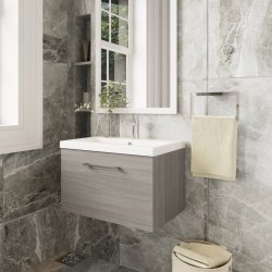 Nuie Arno Oak 600mm Wall Hung 1 Drawer Vanity Unit (ARN2522A)