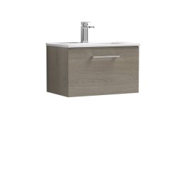 Nuie Arno Oak 600mm Wall Hung 1 Drawer Vanity Unit (ARN2522A)