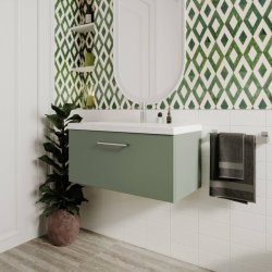 Nuie Arno Green 800mm Wall Hung 1 Drawer Vanity Unit (ARN825A)