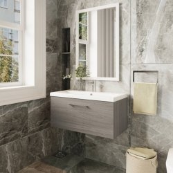 Nuie Arno Oak 800mm Wall Hung 1 Drawer Vanity Unit (ARN2525A)