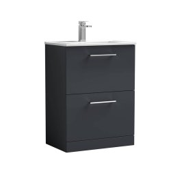 Nuie Arno Soft Black 600mm Floor Standing 2 Drawer Vanity Unit (ARN1433A)