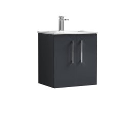 Nuie Arno Anthracite Satin 500mm Wall Hung 2 Door Vanity Unit (ARN1421A)
