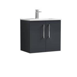 Nuie Arno Anthracite Satin 600mm Wall Hung 2 Door Vanity Unit (ARN1423A)