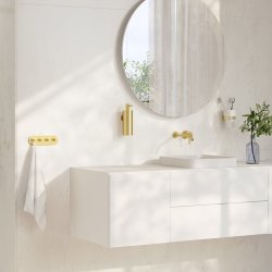 Smedbo Home Brushed Brass Holder with Porcelain Tumbler