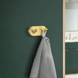 Smedbo Home Brushed Brass Double Towel Hook