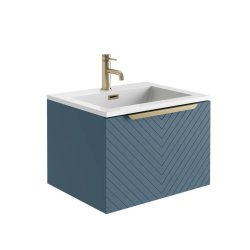 Scudo Chevron 600mm Matt Blue Wall Mounted Vanity Unit and Basin
