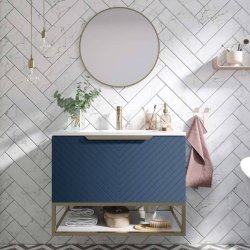 Scudo Chevron 800mm Matt Blue Wall Mounted Vanity Unit and Basin