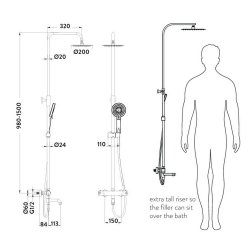 Scudo Solar Chrome Round Rigid Riser Shower with Bath Filler