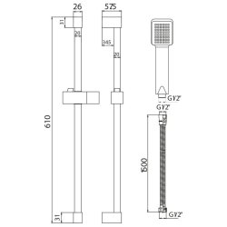 Scudo Chrome Square Riser Rail Kit with Handset
