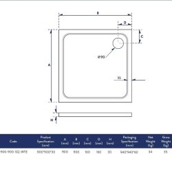 Scudo Shires 900mm White Square Shower Tray