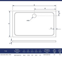 Scudo Shires 1200 x 800mm White Rectangular Shower Tray