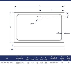 Scudo Shires 1500 x 800mm White Rectangular Shower Tray