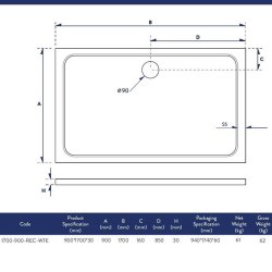 Scudo Shires 1700 x 900mm White Rectangular Shower Tray