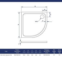 Scudo Shires 900mm White Quadrant Shower Tray