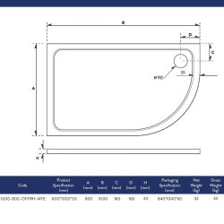 Scudo Shires 1000 x 800mm RH White Offset Quadrant Shower Tray