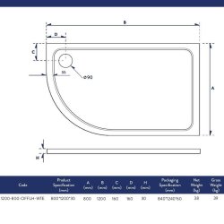 Scudo Shires 1200 x 800mm LH White Offset Quadrant Shower Tray
