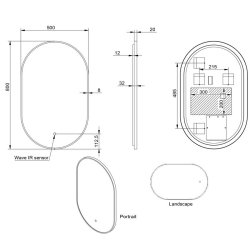 Scudo Aubrey 500 x 800mm Matt Black Oval LED Mirror