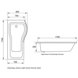 Scudo 1700x850mm RH P Shaped Shower Bath Lifestyle