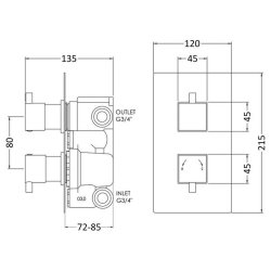 Nuie Square Chrome Thermostatic Twin Shower Valve with Diverter