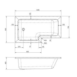 Nuie Square 1500 x 850mm LH L Shaped Shower Bath Set