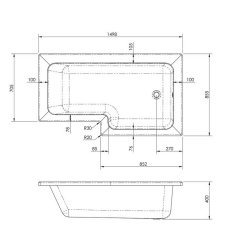 Nuie Square 1500 x 850mm RH L Shaped Shower Bath