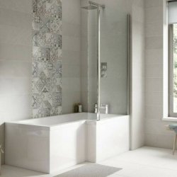 Nuie Square 1700 x 850mm RH L Shaped Shower Bath Set
