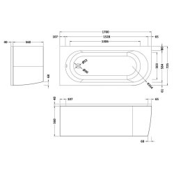 Nuie Crescent 1700 x 725mm LH Back to Wall Corner Bath
