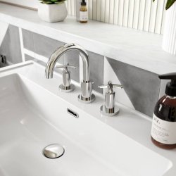 Nuie Aztec Chrome 3TH Basin Mixer with Push Button Waste