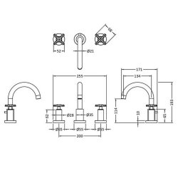 Nuie Aztec Chrome 3TH Basin Mixer with Push Button Waste