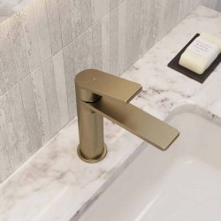 Bristan Frammento Brushed Brass Eco Start Basin Mixer with Clicker Waste